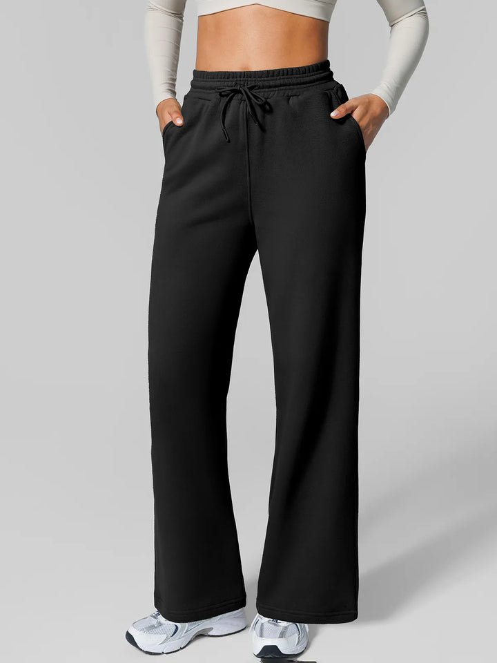 Athleisure Drawstring Waist  Wide Leg Sweatpants
