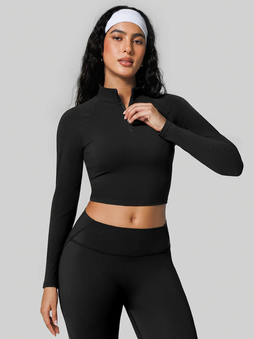 Half Front Zipper Activewear Cropped Top