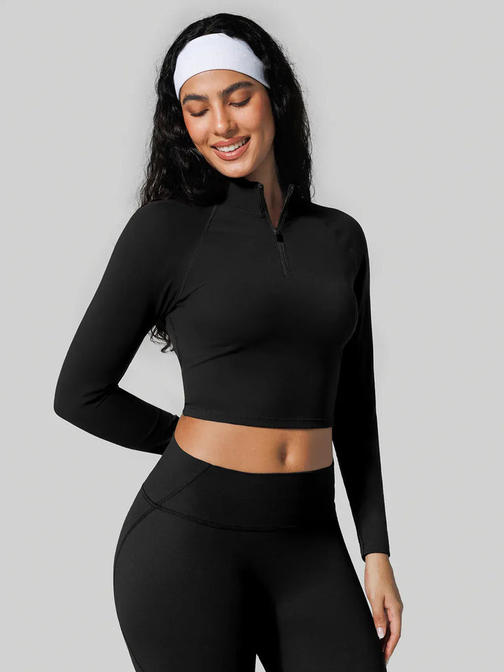 Half Front Zipper Activewear Cropped Top