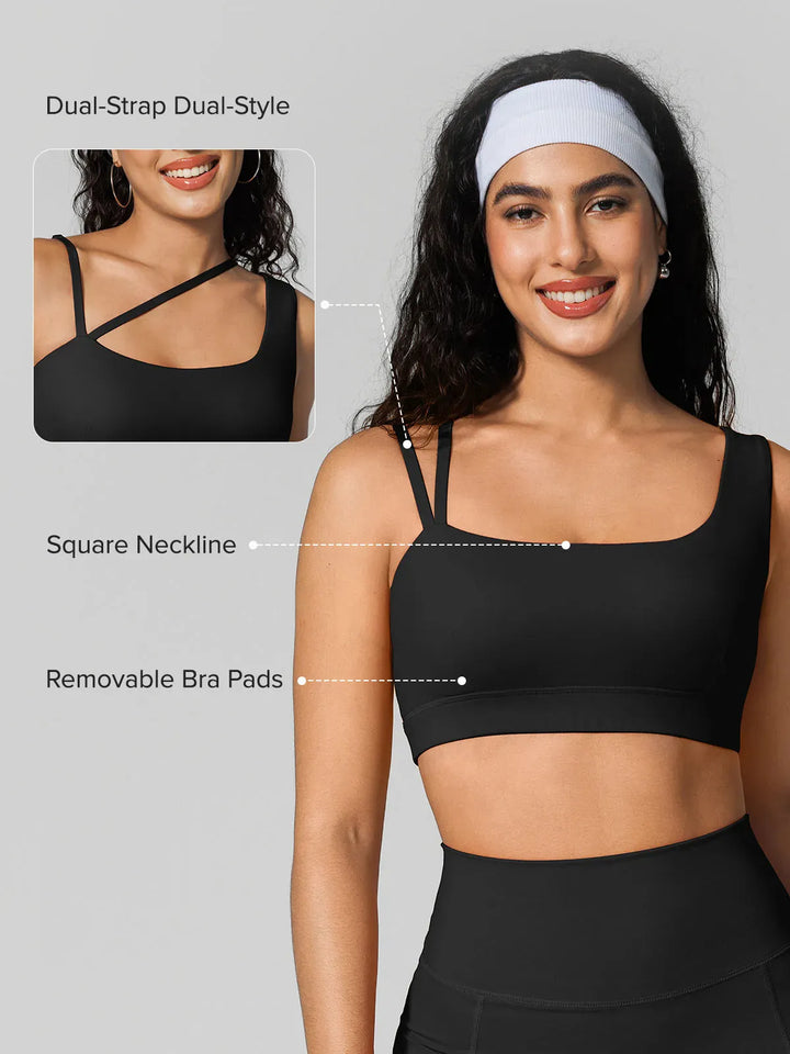 Seamless Dual Style Square Neckline Sports Bra