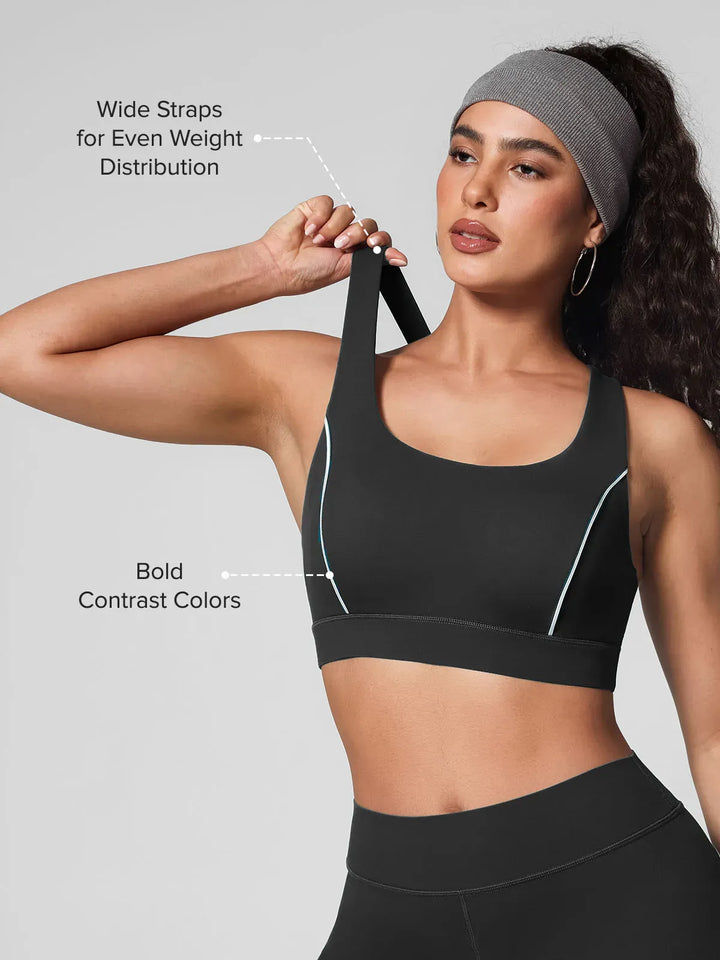 Contrast Color Wide Strap Bra Tummy Control Leggings Set