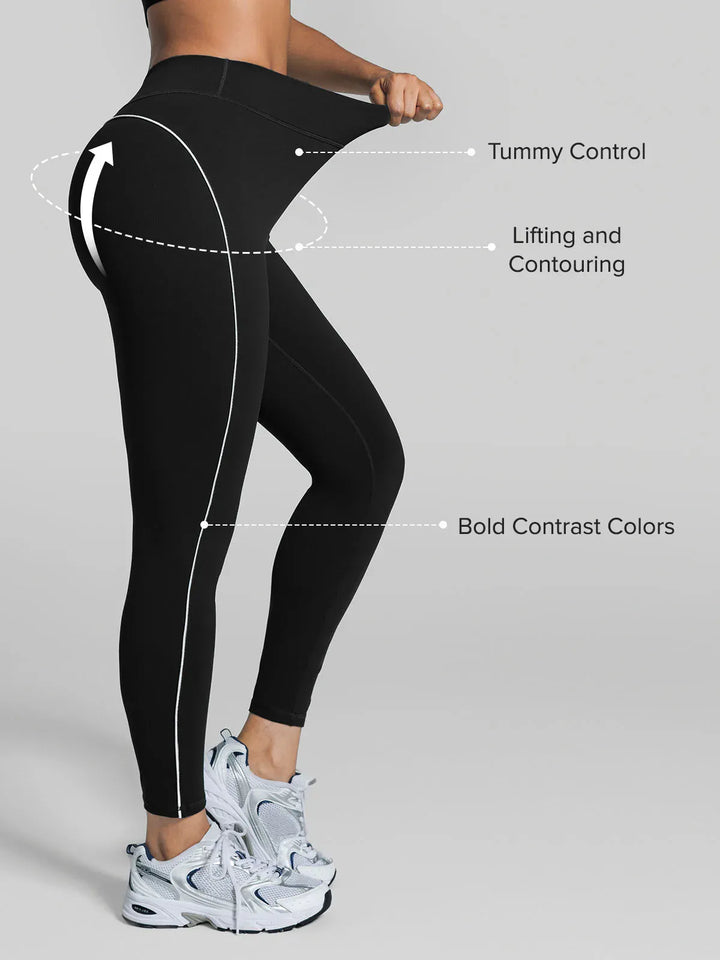 Contrast Color Wide Strap Bra Tummy Control Leggings Set