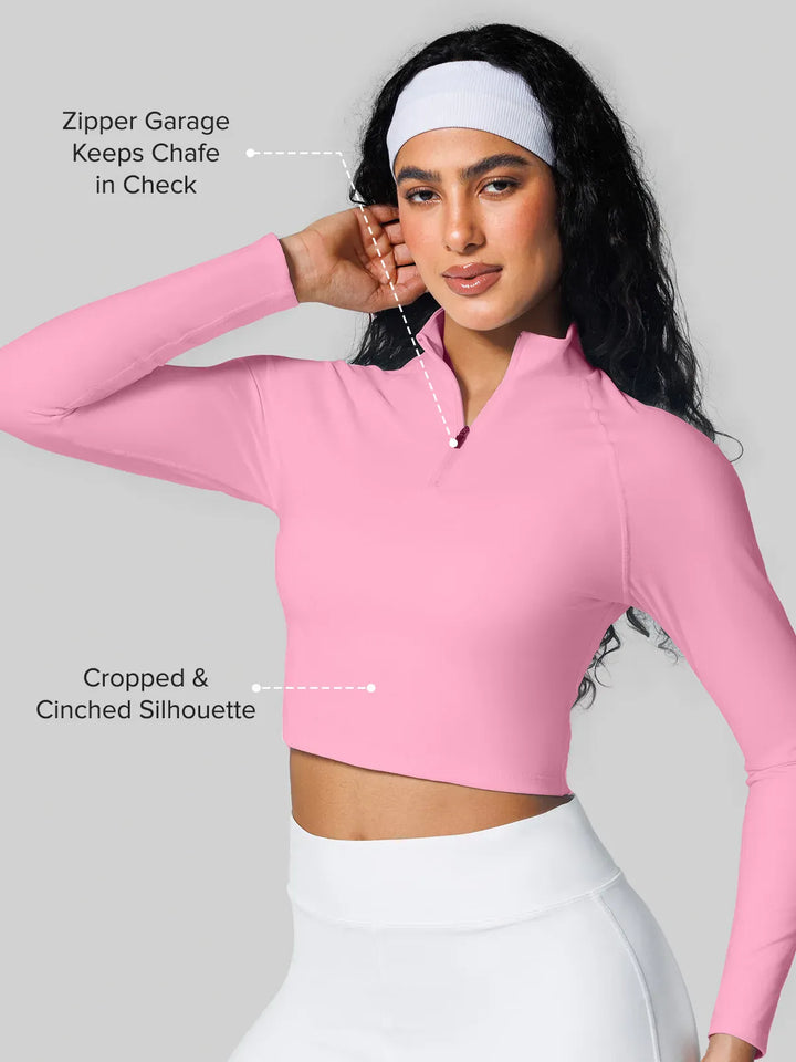 Half Front Zipper Activewear Cropped Top
