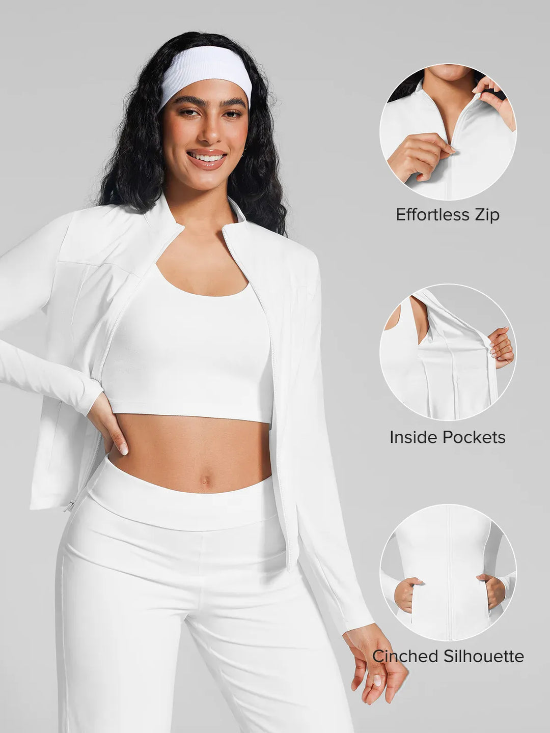 A model wearing a BRXL® Athleisure Hidden Pockets Cropped Jacket in