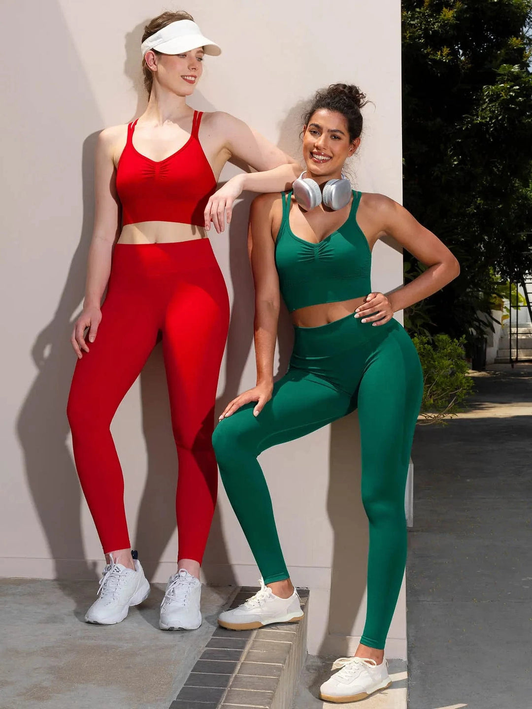 A model wearing a BRXL® Butt Lifting Seamless Bra Scrunch Leggings Set in