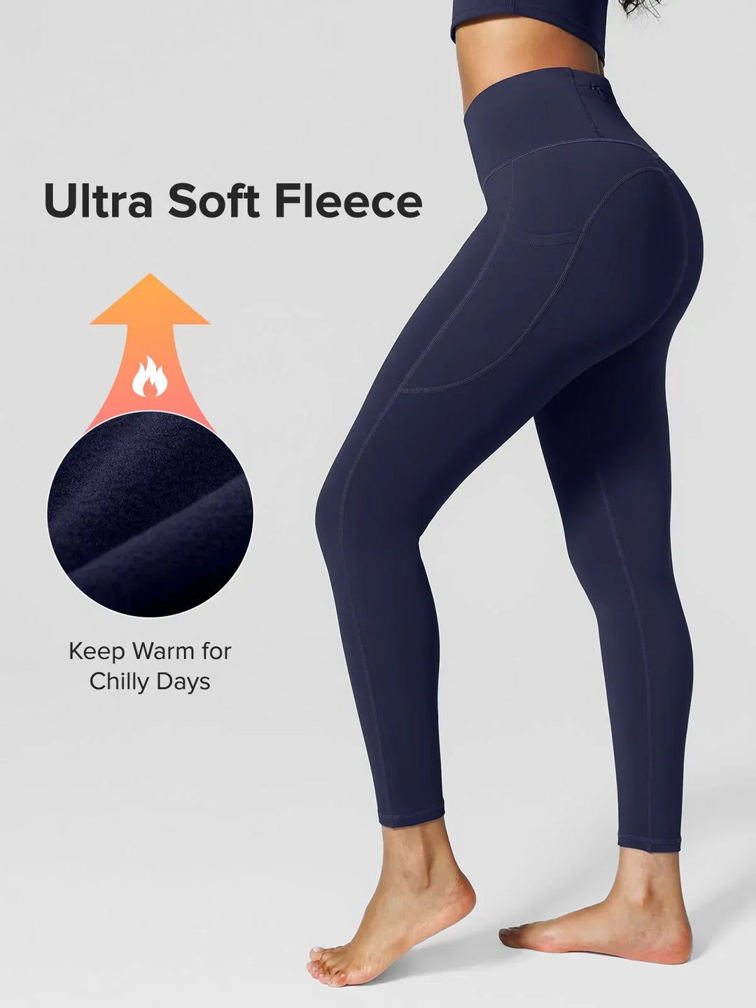 A model wearing a BRXL® High Rise Side Pockets Fleece Lined Leggings in