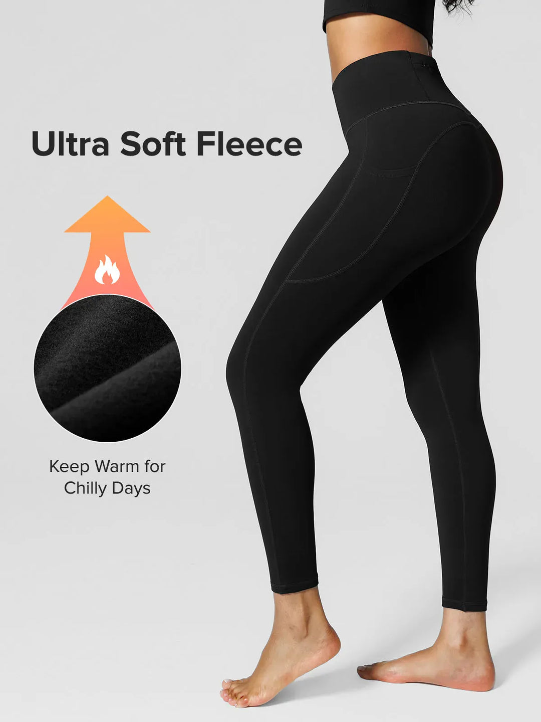 A model wearing a BRXL® High Rise Side Pockets Fleece Lined Leggings in