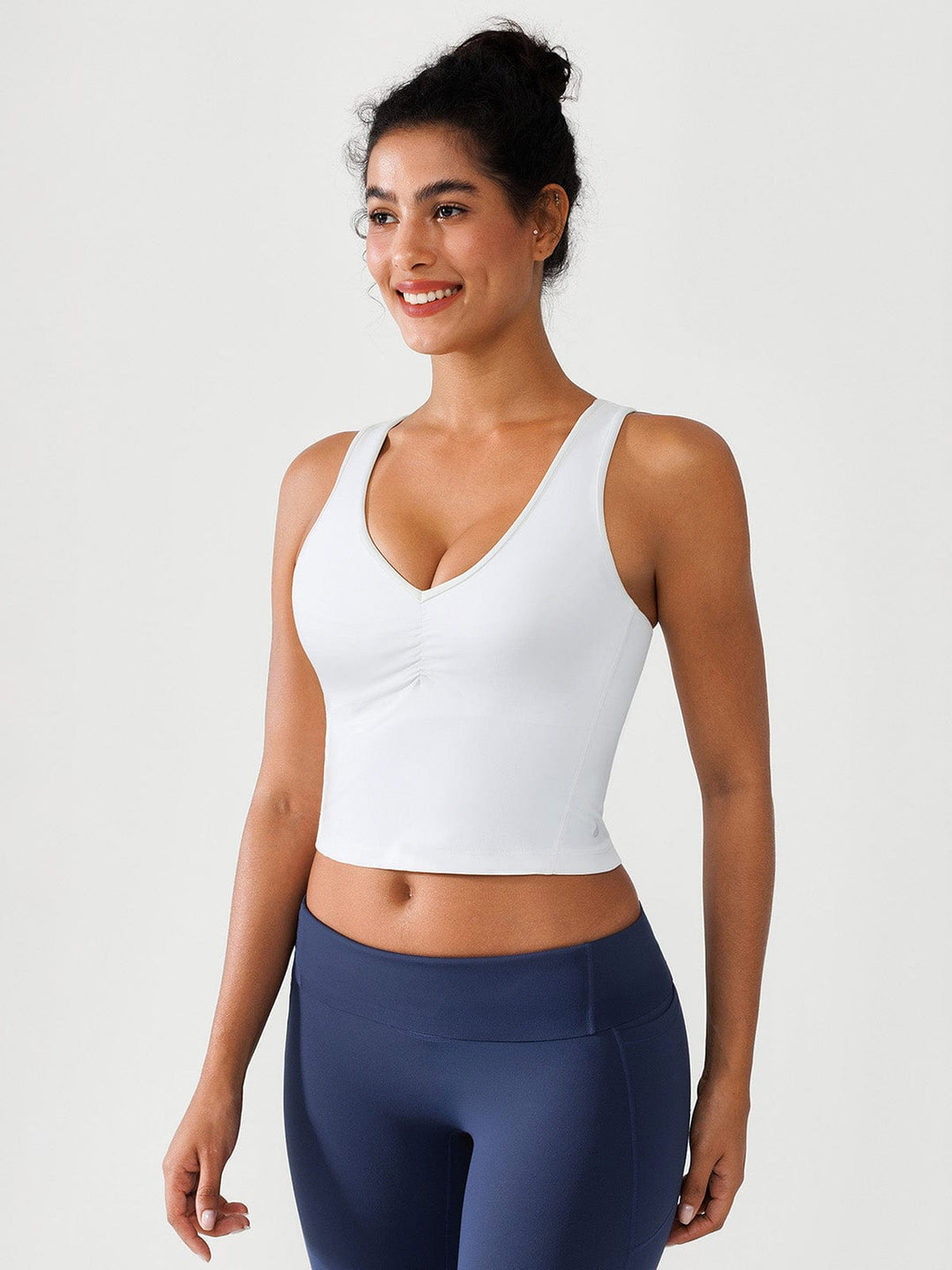 BRXL® XS(0-2) / White Ruched Racerback Tank Top with Shelf Bra