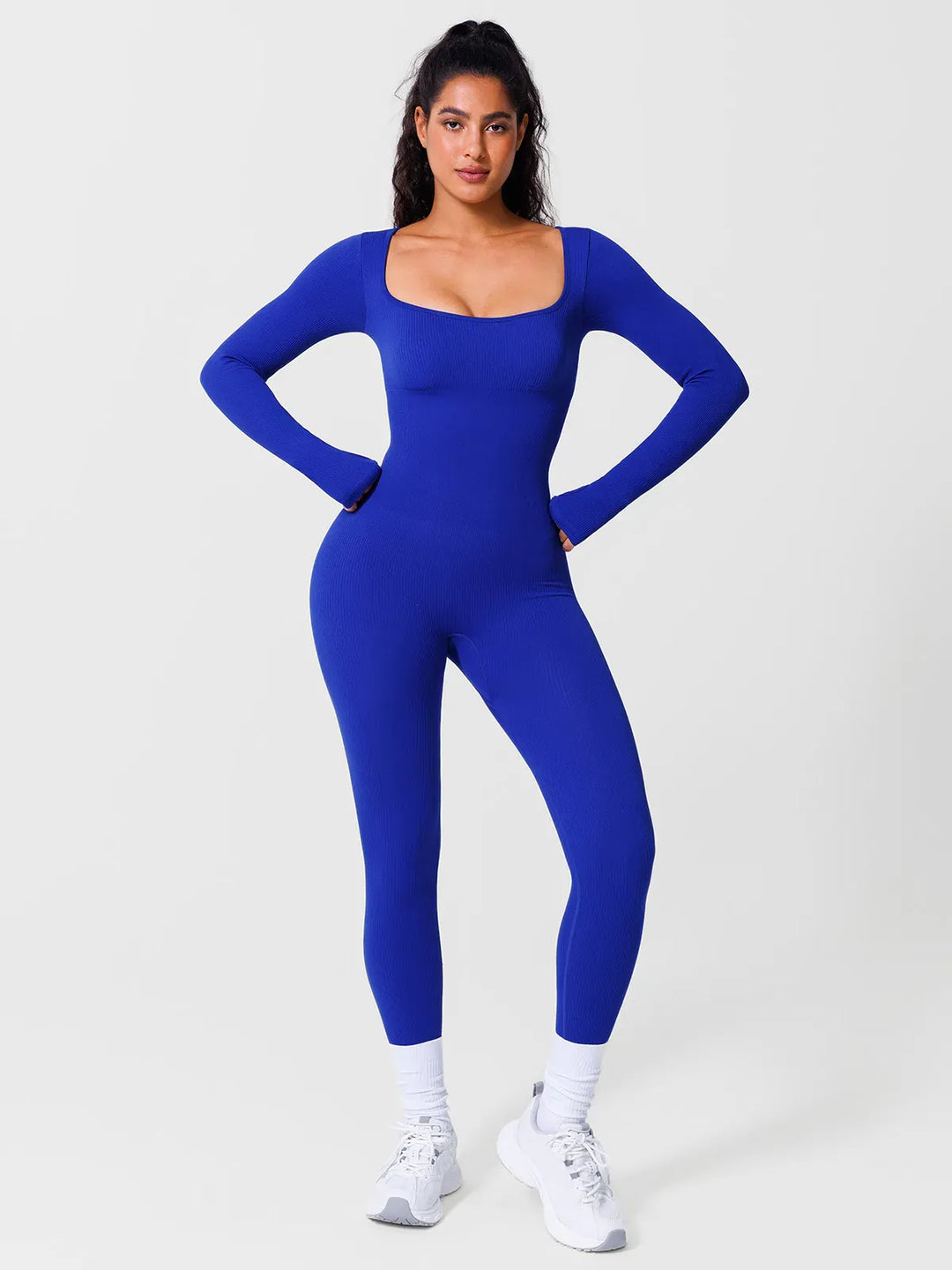 A model wearing a BRXL® Seamless Square Neck Tummy Control Jumpsuits in