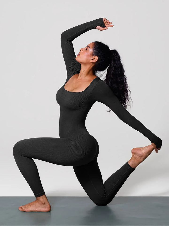 A model wearing a BRXL® Seamless Square Neck Tummy Control Jumpsuits in