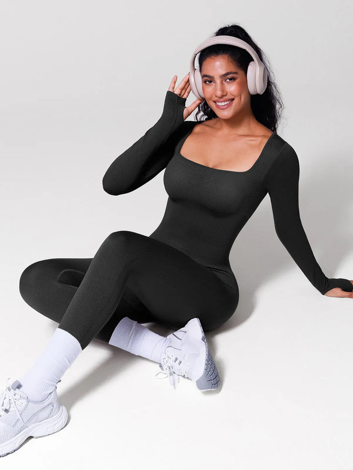 A model wearing a BRXL® Seamless Square Neck Tummy Control Jumpsuits in