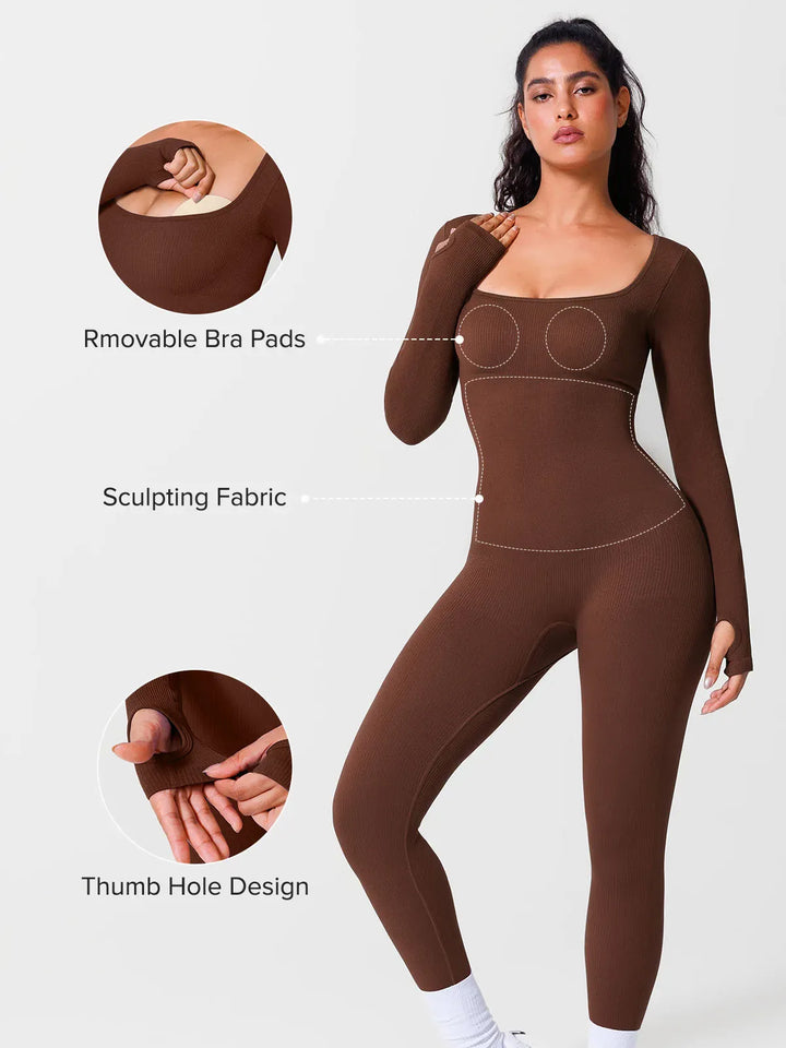 A model wearing a BRXL® Seamless Square Neck Tummy Control Jumpsuits in