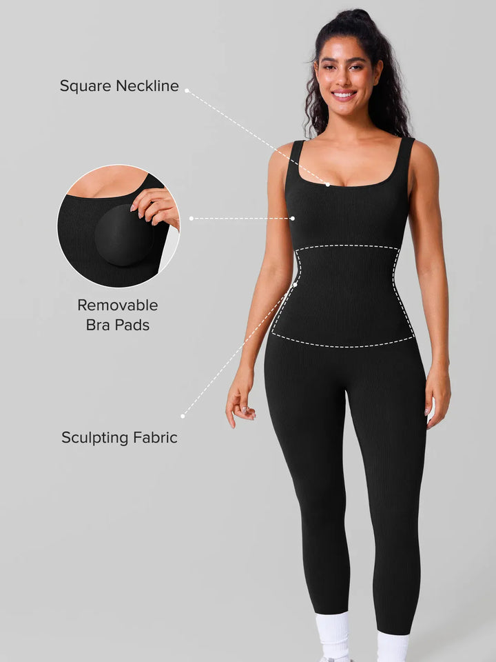 A model wearing a BRXL® Seamless Square Neck Tummy Control Jumpsuits in