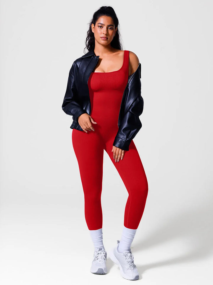 A model wearing a BRXL® Seamless Square Neck Tummy Control Jumpsuits in