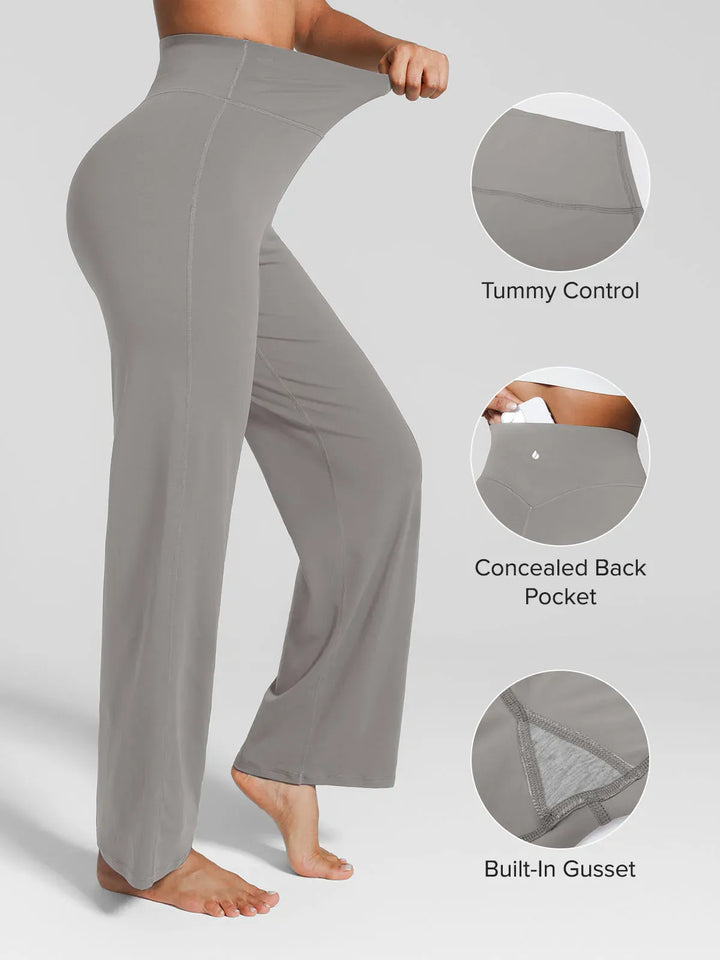 A model wearing a BRXL® Tummy Control Wide Leg Activewear Leggings in