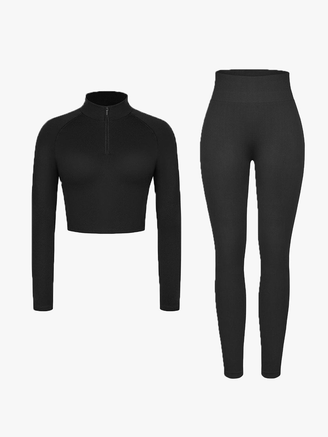 Half Front Zipper Cropped Top Seamless High Waisted Leggings