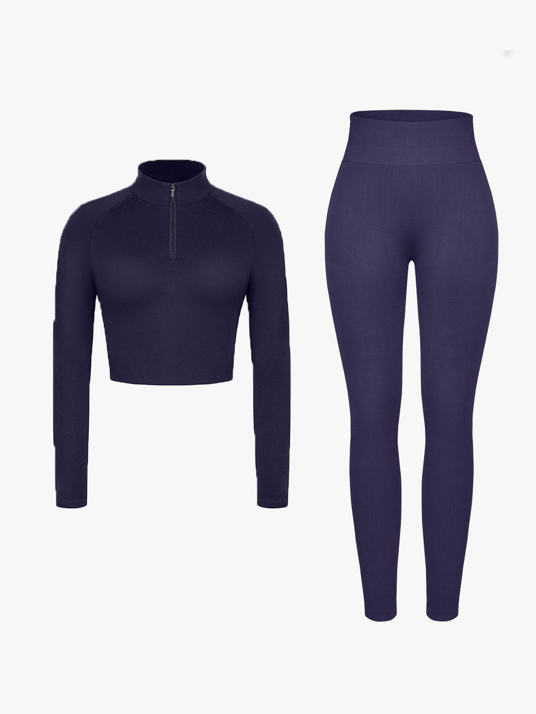 Half Front Zipper Cropped Top Seamless High Waisted Leggings