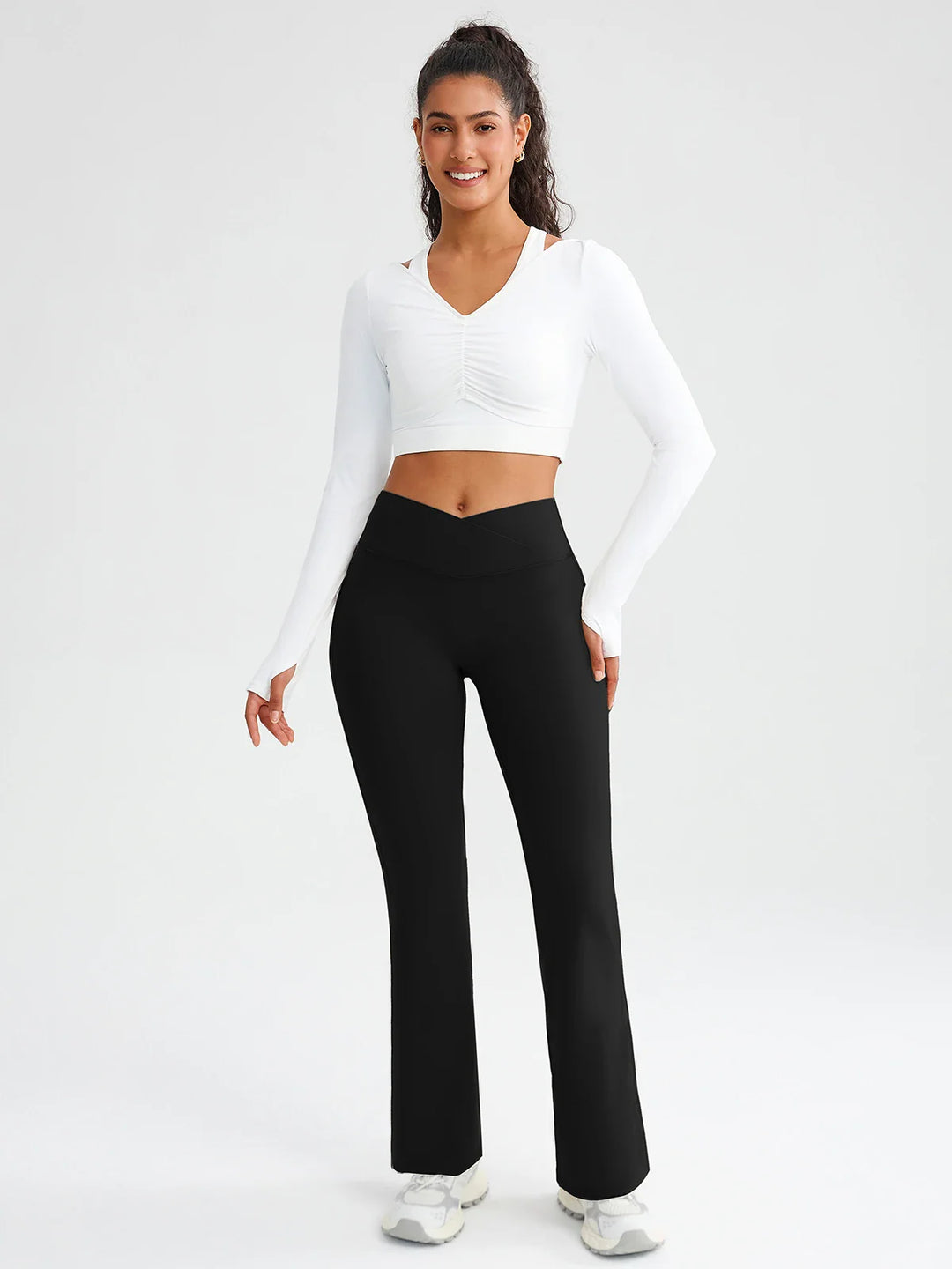 BrxlZero® Off Shoulder Long Sleeve Crop Top with Built-In Bra