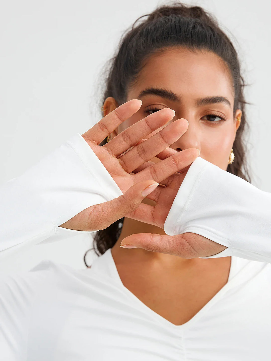 BrxlZero® Off Shoulder Long Sleeve Crop Top with Built-In Bra