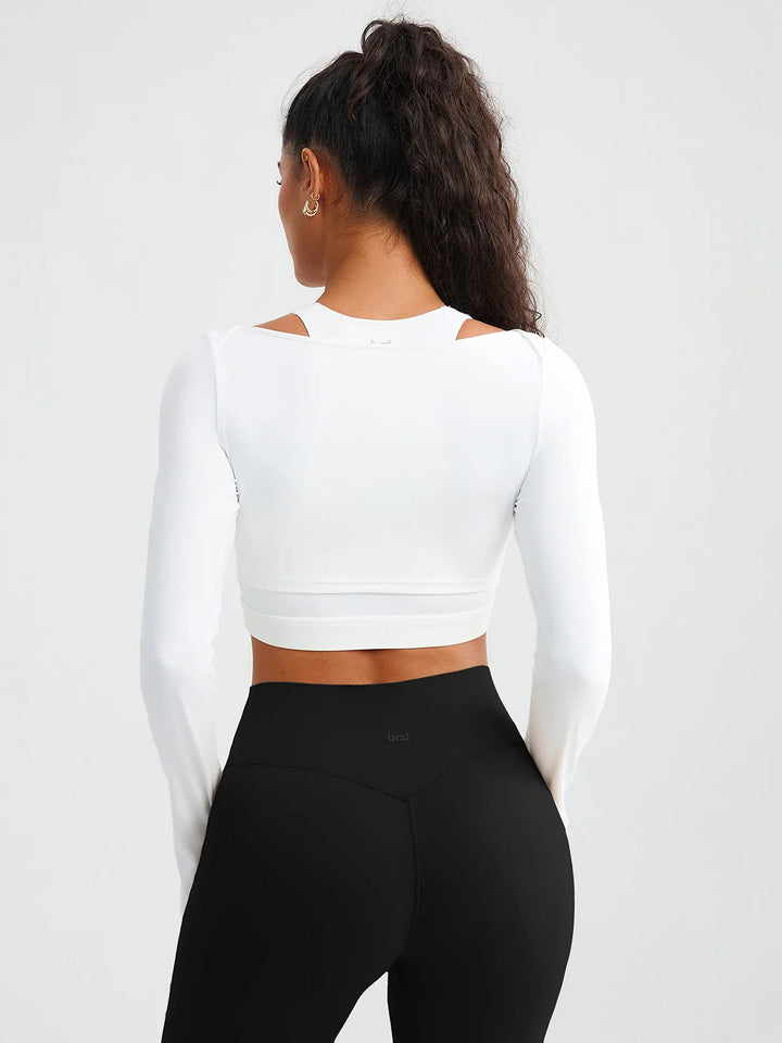 BrxlZero® Off Shoulder Long Sleeve Crop Top with Built-In Bra