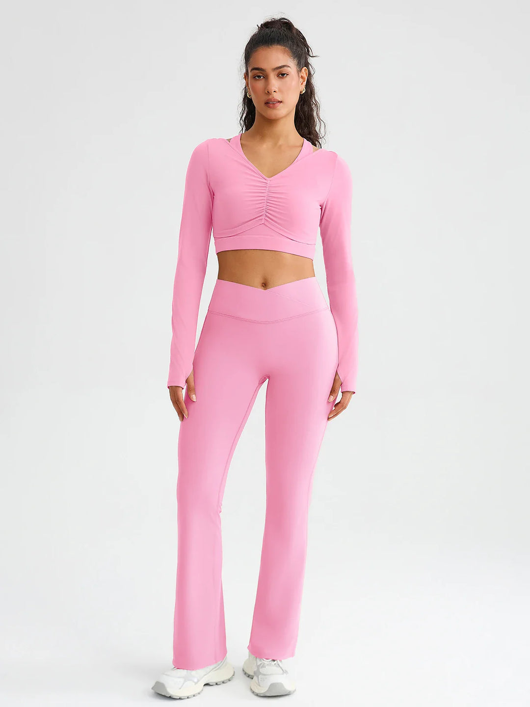 BrxlZero® Off Shoulder Long Sleeve Crop Top with Built-In Bra