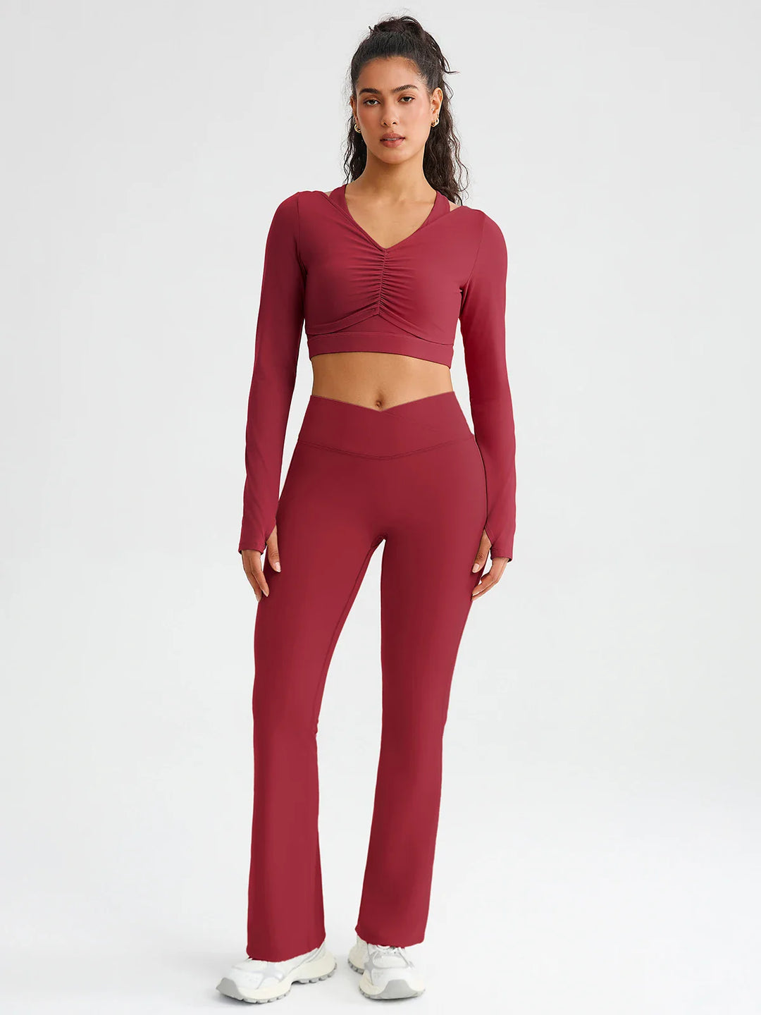 BrxlZero® Off Shoulder Long Sleeve Crop Top with Built-In Bra