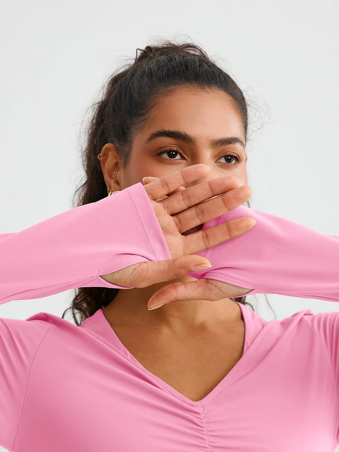 BrxlZero® Off Shoulder Long Sleeve Crop Top with Built-In Bra