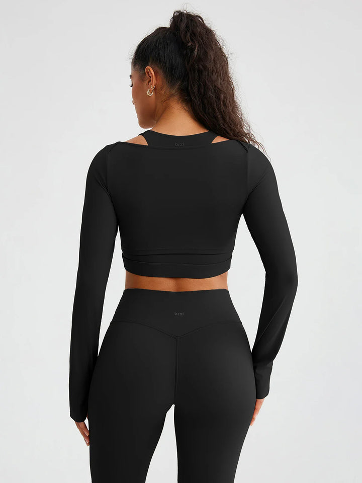 BrxlZero® Off Shoulder Long Sleeve Crop Top with Built-In Bra