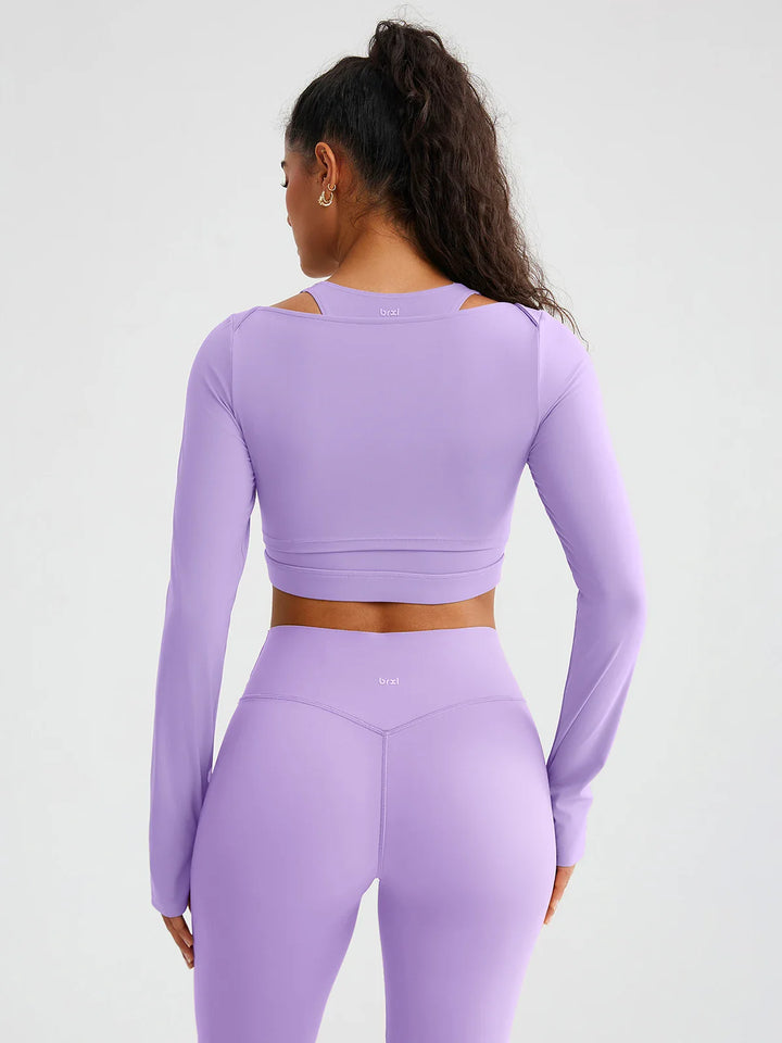 BrxlZero® Off Shoulder Long Sleeve Crop Top with Built-In Bra