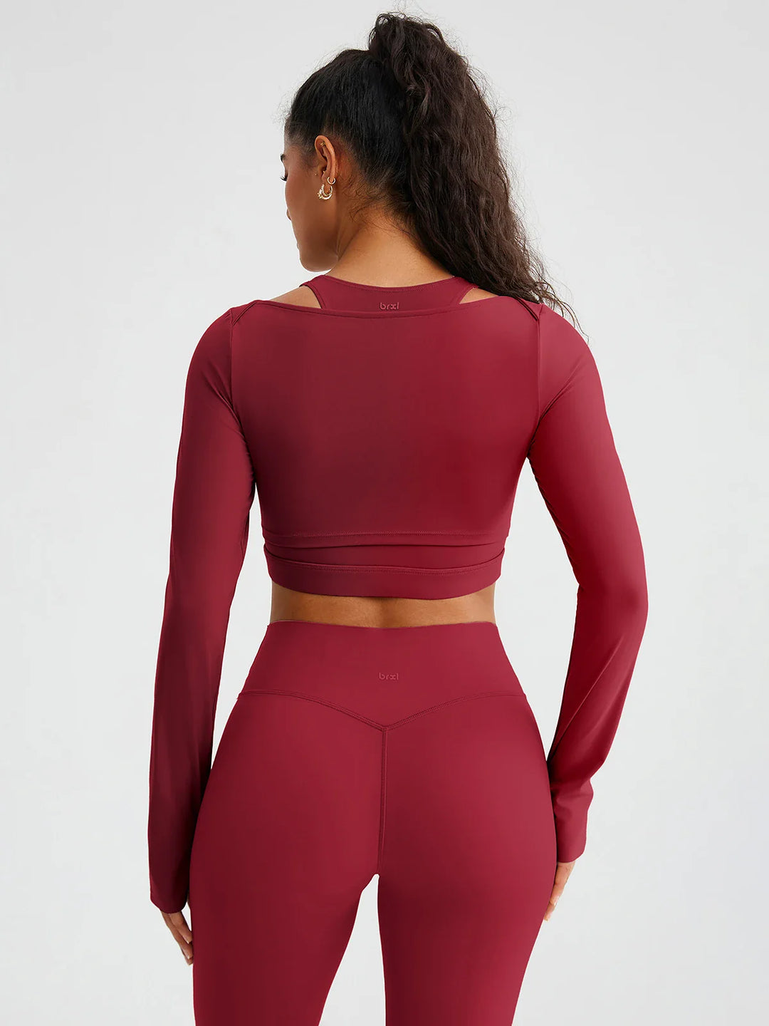 BrxlZero® Off Shoulder Long Sleeve Crop Top with Built-In Bra