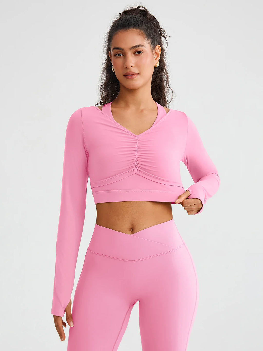 BrxlZero® Off Shoulder Long Sleeve Crop Top with Built-In Bra