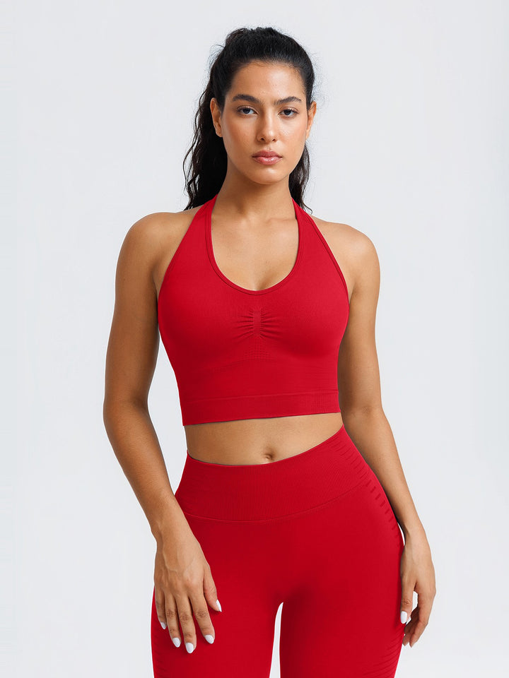 BrxlZero® Seamless Ribbed Scoop-Neck Halter Sports Tank Top