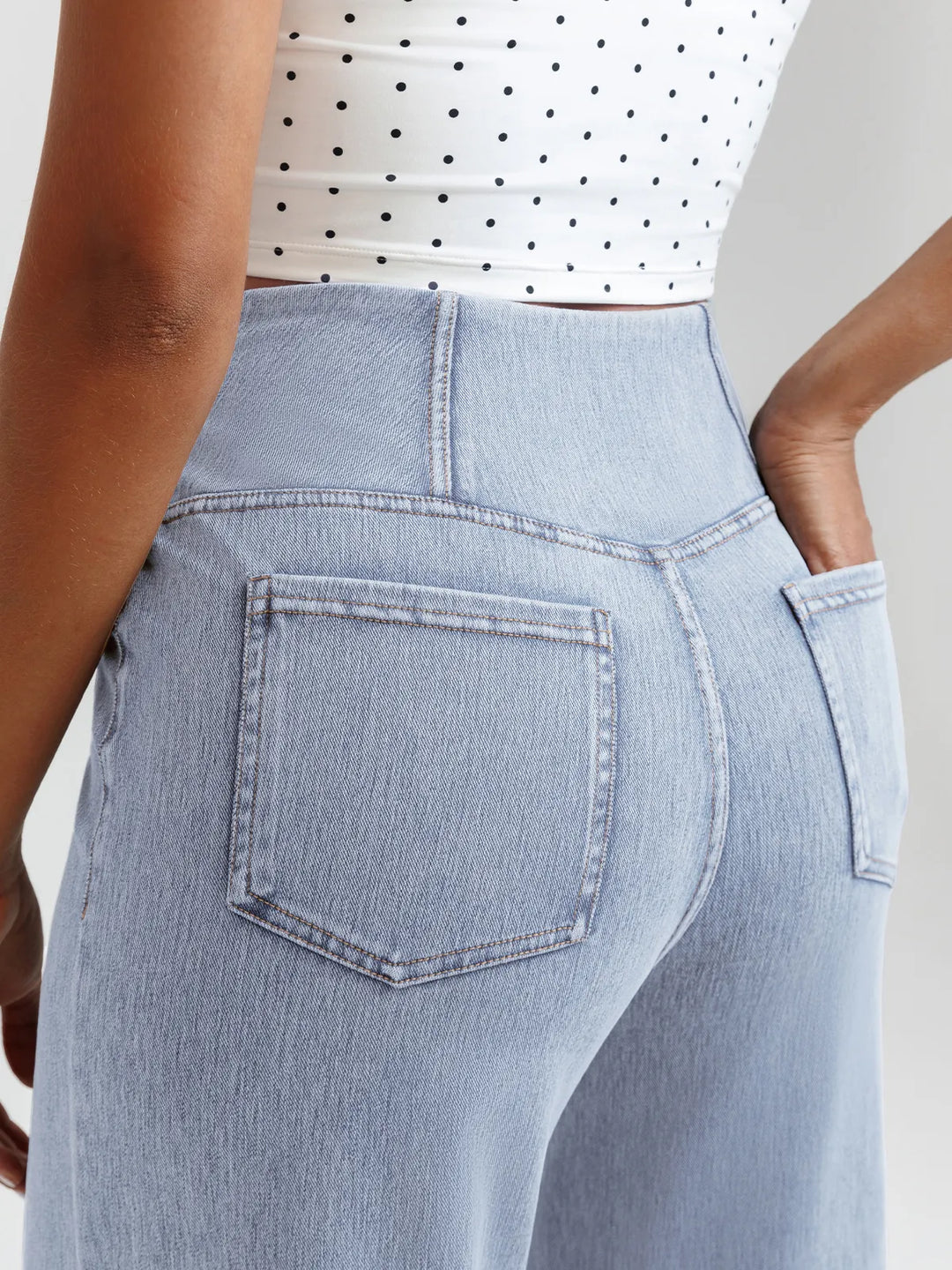 Crossover Tummy Control Casual Wide Leg Jeans with Pockets