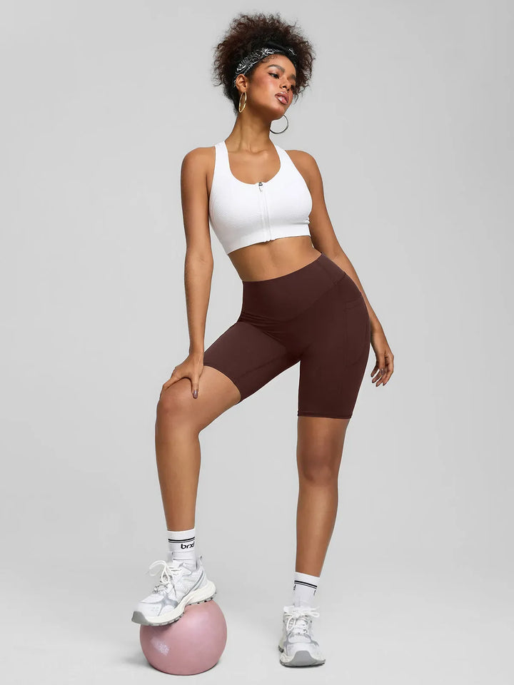 BrxlZero™ High Waisted Tummy Control Workout Biker Shorts with Pockets