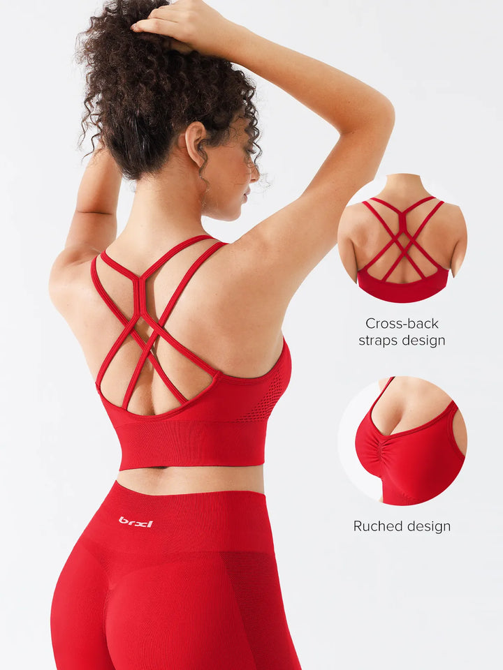 Seamless Criss Cross Spaghetti Racerback Sports Bra