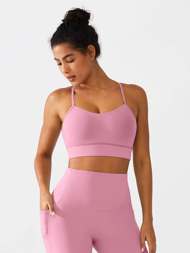 Flow Y Racerback Bra with Low Cut and Spaghetti Straps