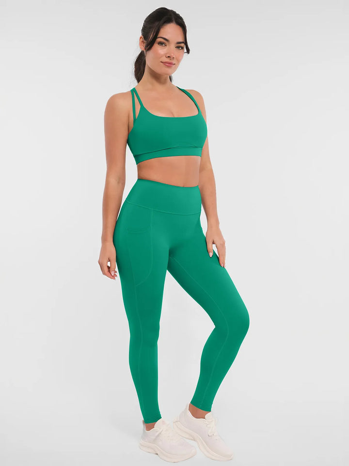 BRXL Green Sports Bra Sculpted Shorts Sculpted Leggings Set