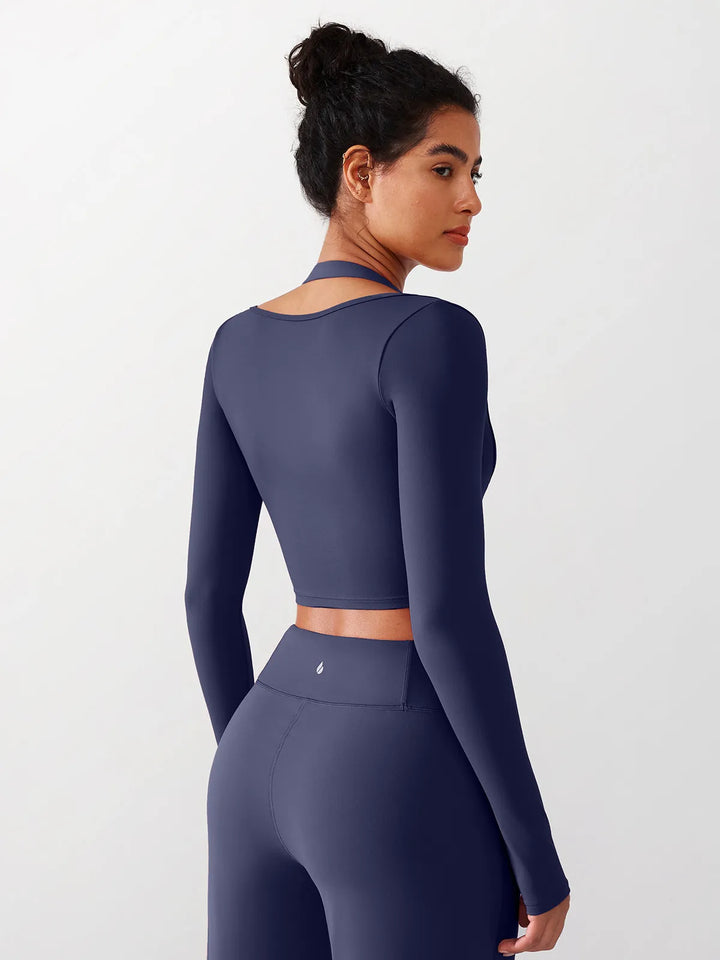 Long Sleeve Halter Shrug Top with Buckle and Thumbhole
