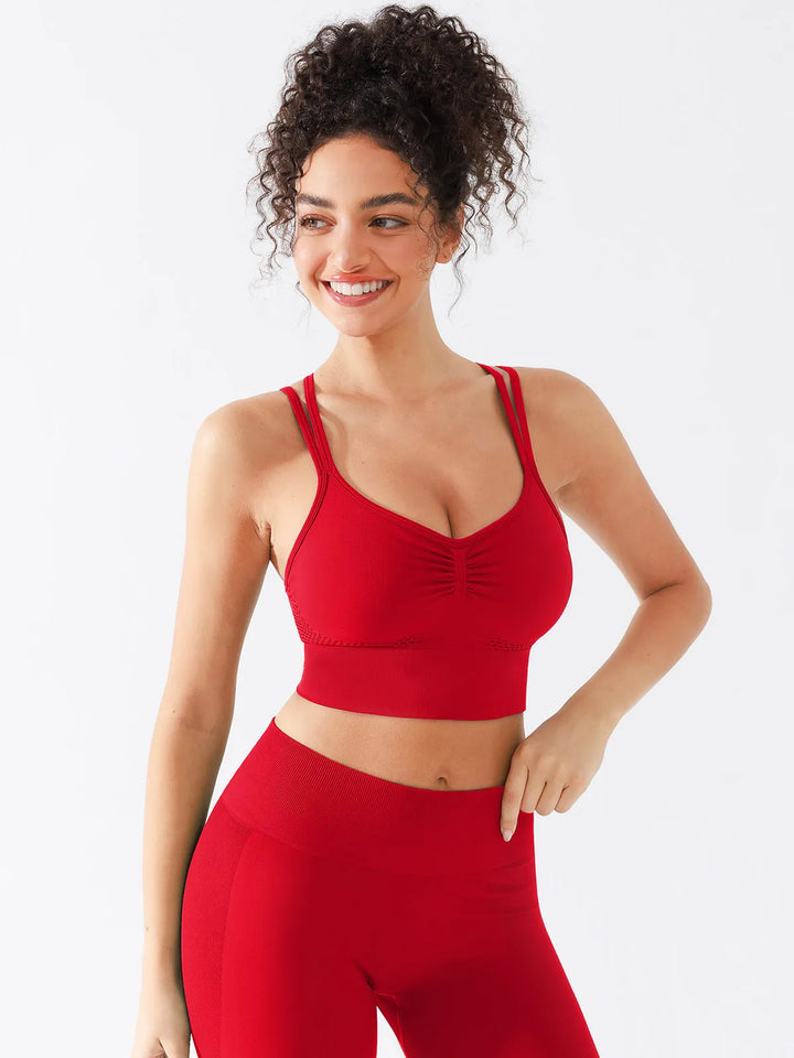 Seamless Criss Cross Spaghetti Racerback Sports Bra