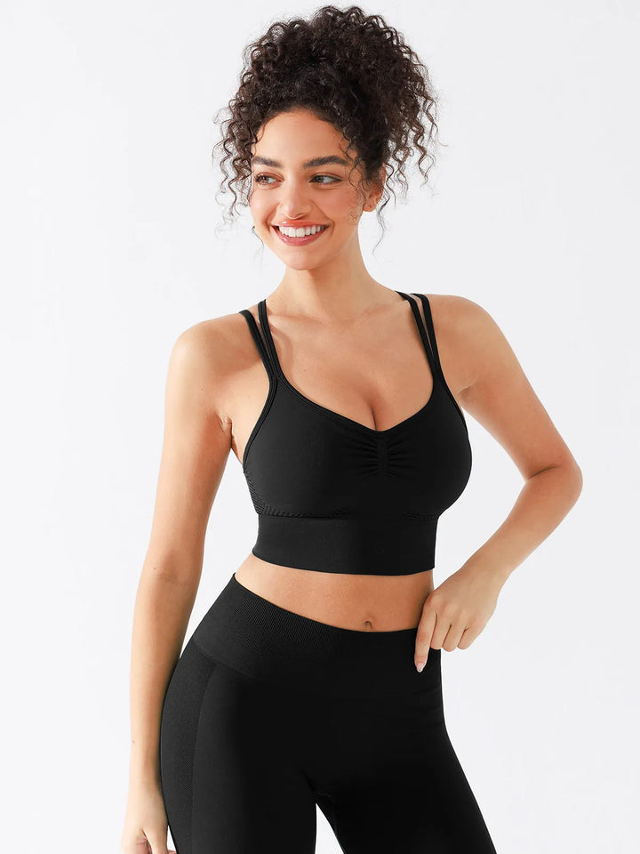 Seamless Criss Cross Spaghetti Racerback Sports Bra