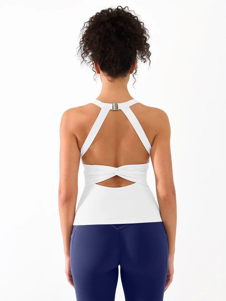 Halter Buckle Tank Top with Shlef Bra For Low Impact Yoga