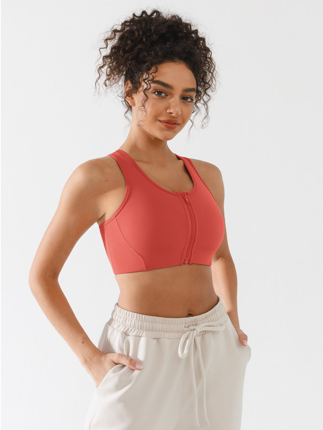 Zip Front Racerback Sports Bra with Phone Pocket