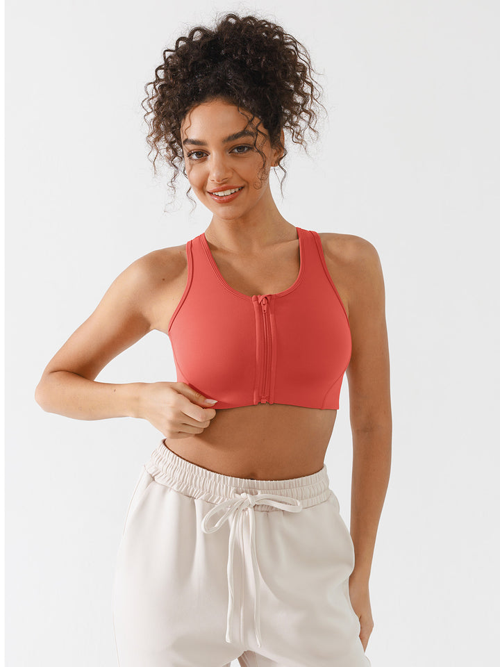 Zip Front Racerback Sports Bra with Phone Pocket
