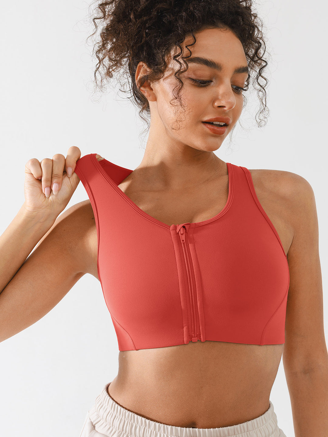 Zip Front Racerback Sports Bra with Phone Pocket