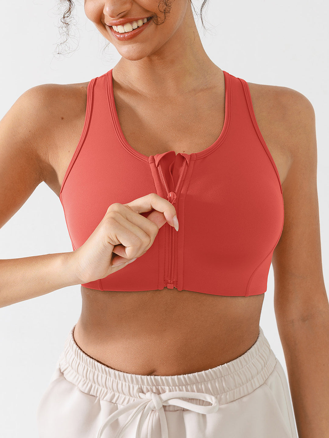 Zip Front Racerback Sports Bra with Phone Pocket