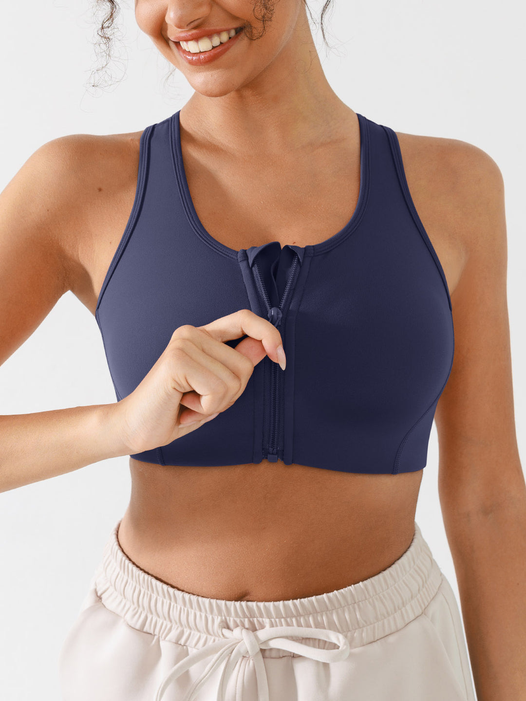 Zip Front Racerback Sports Bra with Phone Pocket