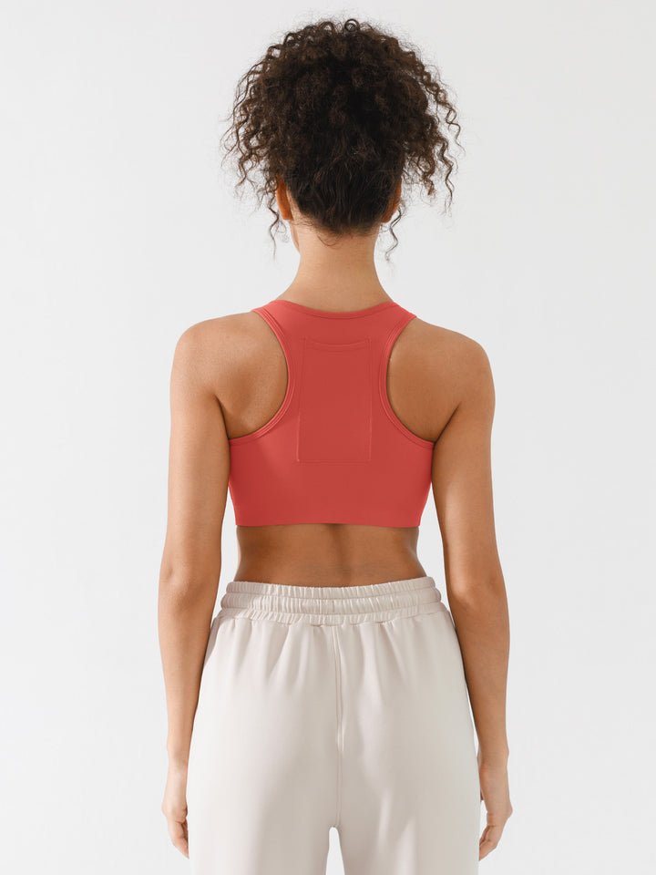 Zip Front Racerback Sports Bra with Phone Pocket
