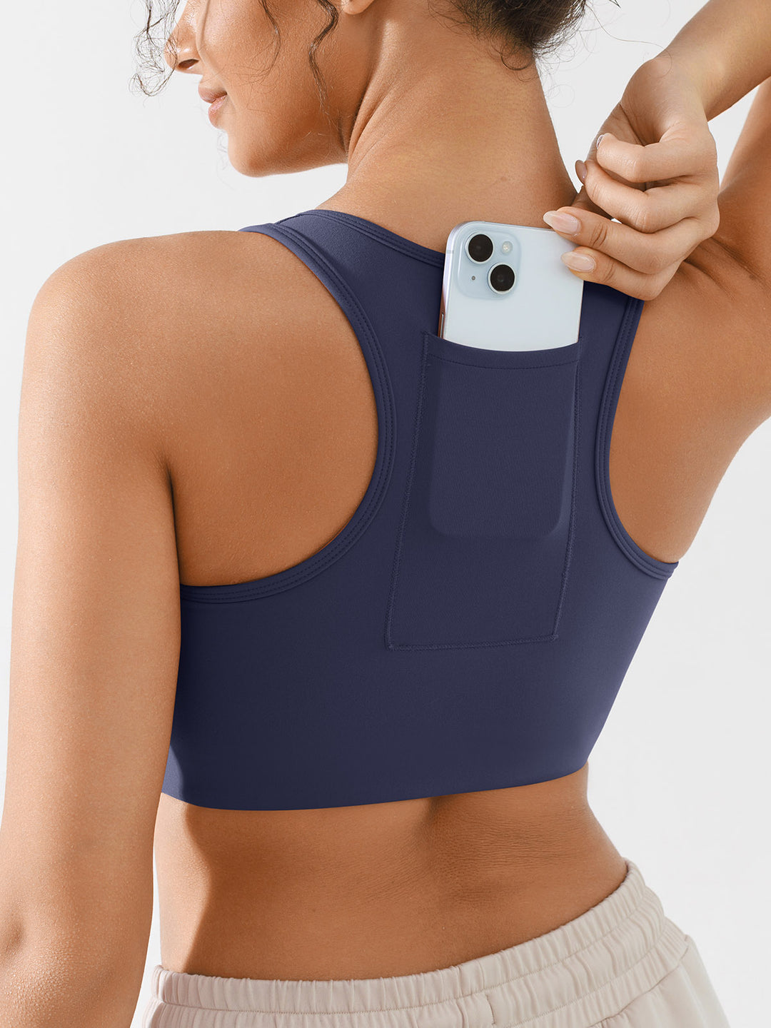 Zip Front Racerback Sports Bra with Phone Pocket