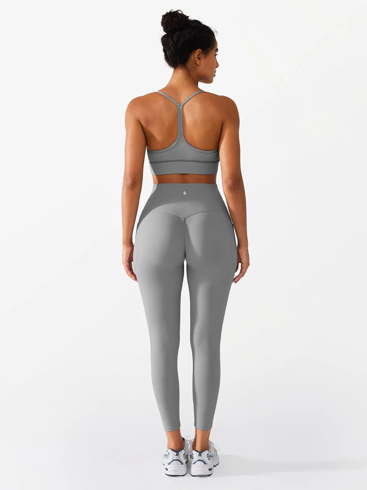 Flow Y Racerback Bra with Low Cut and Spaghetti Straps