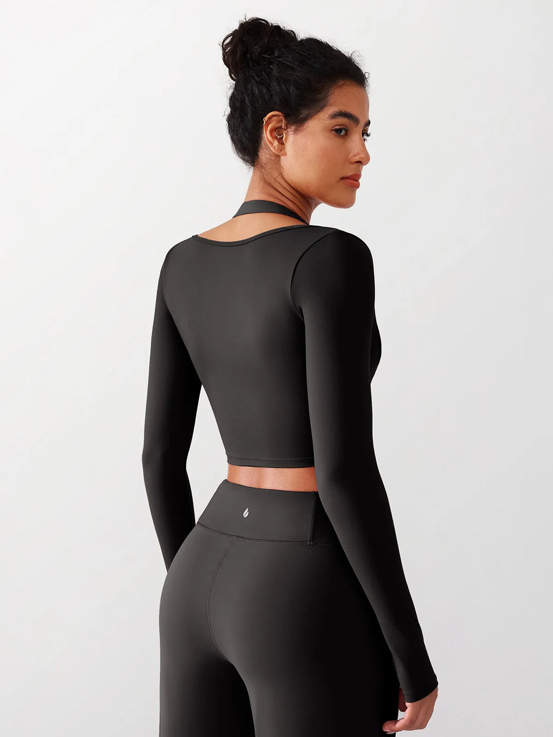 Long Sleeve Halter Shrug Top with Buckle and Thumbhole